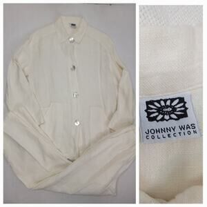 Johnny Was Collection Linen Set SZ Small Blouse And Pants Set Ivory Lagenlook